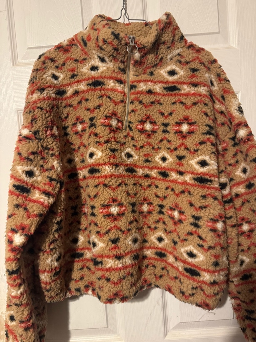 Love tree Half-Zip Pullover Sweater - Tan Multi